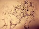  abs anthro bed biceps big_muscles bodybuilder canine captainjohkid clothed clothing comfortable fangs growth half-dressed male mammal muscle_growth muscles nude open_mouth pecs plain_background shirt sketch sleeping solo teeth toned tongue torn_clothing transformation were werewolf 