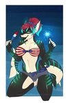  avoid_posting bikini breasts clothing female fish holidays july_fourth looking_at_viewer marine naexus navel one_eye_closed ponytail popsicle shark shorts smile solo sparkler spread_legs spreading swimsuit united_states_of_america wink 