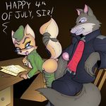  2015 4th_of_july anthro areola big_butt big_penis blush breasts butt canine commander_wolf english_text erect_nipples erection female fox imminent_sex lt._fox_vixen male mammal nipples penis slashysmiley squirrel_and_hedgehog text wolf 
