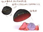  bikuseno bowl faceplant in_bowl in_container japanese_clothes kimono long_sleeves purple_hair solo spinning sukuna_shinmyoumaru touhou translated trembling wide_sleeves 