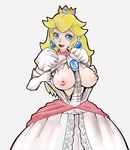  between_breasts blonde_hair blue_eyes breasts clothes_between_breasts crown drawfag dress earrings elbow_gloves gloves inverted_nipples jewelry large_breasts long_hair mario_(series) nipples no_bra princess_peach puff_and_slash_sleeves puffy_sleeves solo super_mario_bros. tearing_clothes torn_clothes white_dress 