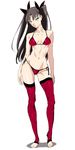  bad_id bad_pixiv_id bikini black_hair blue_eyes breasts cleavage contrapposto fate/stay_night fate_(series) full_body long_hair looking_at_viewer red_bikini shino_(comic_penguin_club) side-tie_bikini simple_background small_breasts solo standing swimsuit thighhighs toeless_legwear toosaka_rin two_side_up 