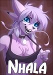  bell blue_eyes breasts clothing collar dragon female fluffy looking_at_viewer nhala_levee shirt tank_top teasing teeth whiskers wolfy-nail 