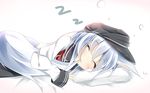 blue_hair closed_eyes hat hibiki_(kantai_collection) kantai_collection kushida_you long_hair lying open_mouth sleeping sleeves_past_wrists solo zzz 