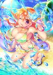  :p ;p amase_(pixiv10051640) armlet bad_id bad_pixiv_id bangle beach bikini blue_nails blue_sky bracelet breasts choker cleavage day earrings eel flower_earrings food full_body green_bikini hair_between_eyes high_heels highres holding holding_food ice_cream ice_cream_cone inflatable_toy innertube jewelry kneeling large_breasts light_particles long_hair looking_at_viewer million_arthur_(series) nail_polish navel ocean one_eye_closed orange_hair original outdoors palm_tree purple_eyes sand sandals sarong shoes sky smile solo sparkle strap_gap sunlight swimsuit toenail_polish tongue tongue_out tree water wet 