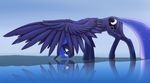  2015 blue_eyes cutie_mark equine feathered_wings feathers female feral friendship_is_magic hair hi_res horn looking_down madhotaru mammal my_little_pony outside princess_luna_(mlp) reflection solo water winged_unicorn wings 