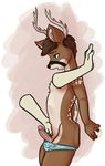  abstract_background antlers blue_eyes brown_fur brown_hair cervine clothing deer disembodied_arms ethriol fur girly hair horn invisible_wall mammal panties penis tzarious underwear 