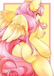  2015 anthro anthrofied areola blush breasts butt cutie_mark equine fluttershy_(mlp) friendship_is_magic hair long_hair looking_at_viewer madamsquiggles mammal my_little_pony nipples nude pegasus pink_hair solo wings 