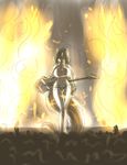  amber_steel big_breasts breasts cleavage clothed clothing equine fan_character female fire guitar horn mammal metalfoxxx musical_instrument my_little_pony navel solo unicorn 