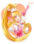  ;d aida_mana arm_up blonde_hair choker cure_heart dokidoki!_precure highres long_hair looking_at_viewer magical_girl marker_(medium) mikan_(mikataaaa) one_eye_closed open_mouth pink_eyes pink_sleeves ponytail precure smile solo traditional_media very_long_hair 