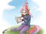  2015 anthro anthrofied book clothing cloud english_text equine eyewear female friendship_is_magic glasses horn mammal moondancer_(mlp) my_little_pony outside reading sitting solo text thegreatrouge unicorn 