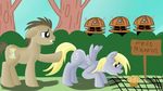  blonde_hair blue_eyes brown_hair cutie_mark derpy_hooves_(mlp) doctor_whooves_(mlp) english_text equine feral food friendship_is_magic hair horse jbond mammal muffin my_little_pony pegasus pony text wings yellow_eyes 