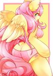  2015 anthro anthrofied blush bra butt clothing cutie_mark equine fluttershy_(mlp) friendship_is_magic hair long_hair looking_at_viewer madamsquiggles mammal my_little_pony panties pegasus pink_hair solo underwear wings 