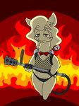  ambiguous_gender bikini bow_tie brown_eyes camelid clothing fire fishnet flamethrower llama mammal ranged_weapon solo swimsuit unknown_artist weapon 