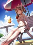  bad_id bad_pixiv_id beach beach_umbrella brown_eyes brown_hair chair day drink glass headband kantai_collection kurume_shou long_hair lounge_chair midriff ponytail solo swimsuit tropical_drink umbrella zuihou_(kantai_collection) 