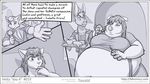  anthro belly big_belly big_breasts breasts canine claws clothed clothing comic dialogue donkey english_text equine faf female fox hetty mammal monochrome speech_bubble teeth text 
