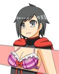  1girl black_hair bra breasts cleavage lunarisaileron ruby_rose rwby short_hair silver_eyes simple_background underwear 