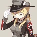  blonde_hair closed_eyes gloves hat kantai_collection long_hair military military_uniform peaked_cap prinz_eugen_(kantai_collection) solo souji twintails uniform white_gloves 