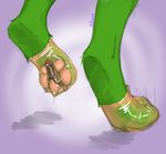  2015 anthro antiroo condom condom_on_paw digital_media_(artwork) duo foot_focus fur green_fur hindpaw kiwiroo micro pawpads paws rubbery shadow size_difference solo_focus squish step toes trapped_in_condom wearing_condom 