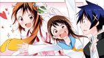  1girl arms_up blue_eyes blue_hair blush brown_eyes brown_hair dual_persona end_card gakuran gradient_hair hair_ornament heart highres ichijou_raku jewelry magical_girl magical_patissier_kosaki-chan multicolored_hair necklace necktie nisekoi non-web_source official_art onodera_kosaki open_mouth panicking school_uniform screencap side_ponytail sparkle sweatdrop tears tsutsui_taishi unbuttoned v 