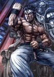 abs black_hair clenched_hands fighting_stance headband male_focus muscle shirtless solo virtua_fighter yuki_akira 