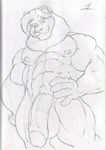  abs balls biceps bodybuilder feline lion looking_at_viewer male mammal muscles nude pecs pencil penis pose smile solo unknown_artist 