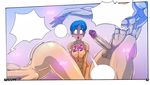  1boy 2girls aftersex breasts bulma dragon_ball dragonball_z erection gradient gradient_background kaputo99 large_breasts multiple_girls nude penis photoshop watching 