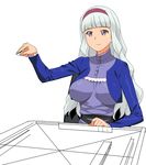  a1 absurdres breasts hairband highres idolmaster idolmaster_(classic) large_breasts long_hair mahjong non-web_source playing_games purple_eyes shijou_takane solo white_hair 