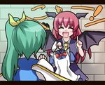  :d ^_^ akabashi_yuusuke bat_wings closed_eyes clothes comic daiyousei fairy_wings green_hair head_wings holding_clothes koa_(phrase) koakuma letterboxed multiple_girls open_mouth red_hair side_ponytail smile sweatdrop touhou translated wings 