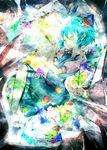  bad_id bad_pixiv_id barefoot blue_hair cirno closed_eyes flower frozen ice reri ribbon short_hair sleeping solo touhou 