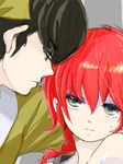  1girl black_hair blush braid face genderswap genderswap_(mtf) green_eyes hibiki_ryouga hoshino_lala ranma-chan ranma_1/2 red_hair saotome_ranma sweat 