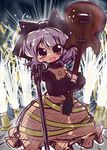  :3 aerial_fireworks bow dress fang fireworks guitar hair_bow holding holding_instrument instrument kurodani_yamame left_4_dead left_4_dead_2 microphone microphone_stand muuba purple_hair short_hair sketch solo stage touhou 