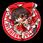  ascot bad_id bad_pixiv_id bow brown_hair character_name chibi detached_sleeves hair_bow hakurei_reimu long_hair open_mouth ponytail red_eyes shinjitsu solo touhou 