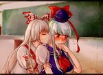  bad_id bad_pixiv_id blush embarrassed fujiwara_no_mokou hat imminent_kiss kamishirasawa_keine multiple_girls sabuosandayo touhou yuri 