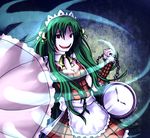  adapted_costume alternate_costume apron breasts chain cleavage clock daigada dress enmaided evil_smile kazami_yuuka kazami_yuuka_(pc-98) maid maid_headdress medium_breasts no_nose oversized_object parasol plaid plaid_dress pocket_watch smile solo touhou touhou_(pc-98) umbrella watch 