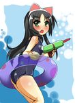  animal_ears black_hair cat_ears green_eyes hazuki_kurumi highres innertube kaitou_tenshi_twin_angel long_hair one-piece_swimsuit school_swimsuit shi_ecchi solo swimsuit twin_angel water_gun 