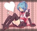  asprach blue_hair blush hair_over_one_eye inazuma_eleven inazuma_eleven_(series) kazemaru_ichirouta maid male_focus open_mouth otoko_no_ko panties ponytail solo thighhighs underwear 