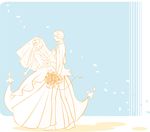  1girl bad_id bad_pixiv_id bird bouquet bridal_veil bride couple dress flock flower gown hair_flower hair_ornament happy hetero nichika_(tsukinezumi) original short_hair veil wedding wedding_dress 