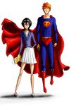  1girl black_hair bleach cape cosplay dc_comics glasses kuchiki_rukia kurosaki_ichigo lois_lane orange_hair parody skirt superman superman_(cosplay) 