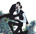  barefoot doumeki_shizuka glasses grab grabbing male_focus multiple_boys necktie smile tie watanuki_kimihiro xxxholic yaoi 