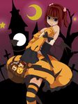  bad_id bad_pixiv_id bare_shoulders blue_eyes brown_hair detached_sleeves dress food_themed_clothes hair_bobbles hair_ornament halloween orange_dress solo strapless strapless_dress striped striped_legwear thighhighs tsumidango umineko_no_naku_koro_ni ushiromiya_ange 