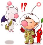  1boy bag brown_hair crossover final_fantasy helmet koma_(side) leaf look-alike lowres moogle nose olimar pikmin_(creature) pikmin_(series) pointing pointy_ears simple_background spacesuit sweatdrop wings 