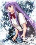  ezu furude_rika higurashi_no_naku_koro_ni long_hair looking_up purple_eyes purple_hair snowflakes solo suspenders 