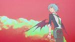  alternate_costume arabahama bat_wings blue_hair contemporary jacket necktie older open_clothes open_jacket red_eyes remilia_scarlet short_hair sleeves_folded_up solo touhou wings 