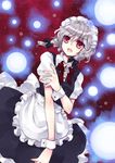  bad_id bad_pixiv_id braid izayoi_sakuya maid red_eyes short_hair silver_hair solo touhou twin_braids yatosaki_haru 