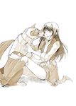  armor barding black_hair boots dog grin knee_boots lambert long_hair male_focus maodaisuke monochrome puppy repede sepia smile solo tales_of_(series) tales_of_vesperia tales_of_vesperia:_the_first_strike uniform white_background yuri_lowell 