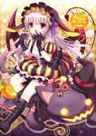  bad_id bad_pixiv_id chimochi halloween jack-o'-lantern original pumpkin red_eyes silver_hair solo 