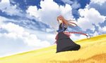  brown_hair holo horo long_hair red_eyes sky spice_and_wolf wallpaper wheat 
