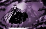  acryl bad_id bad_pixiv_id hat highres long_hair monochrome ribbon solo touhou wallpaper yakumo_yukari zoom_layer 