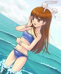  alternate_hairstyle bikini brown_hair bunny day idolmaster idolmaster_(classic) long_hair minase_iori muhi11234 solo swimsuit water 